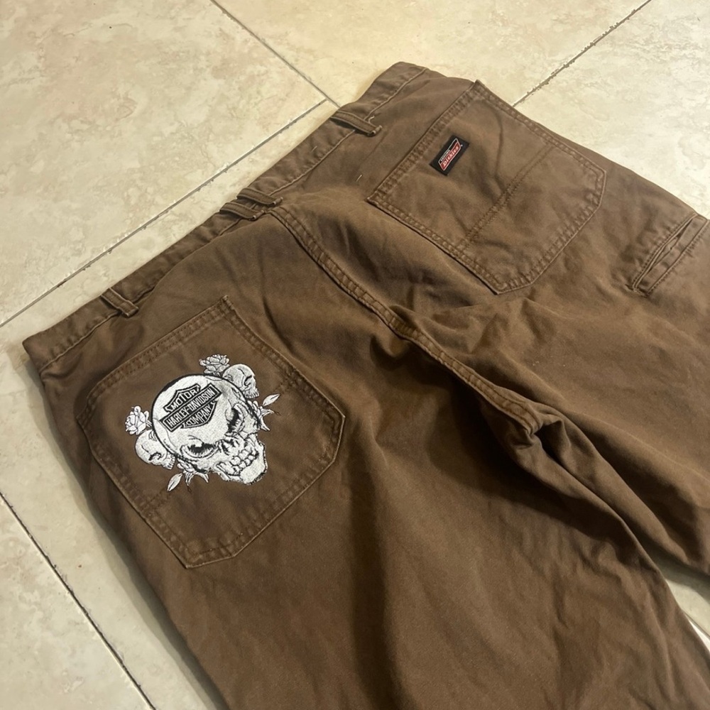 Harley Davidson gothic embroidery logo carpenters with skull logo back pocket